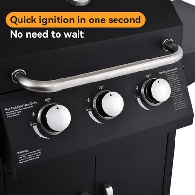 Propane Gas BBQ Grill with 3 Burners and Two Foldable Shelves 26.8kg Outdoor Product