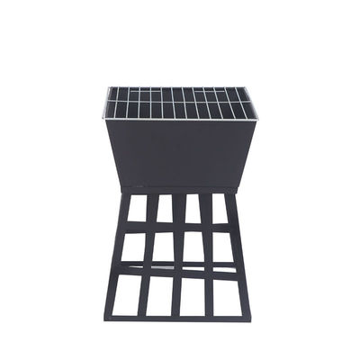 Modern Fire Pit Wood Furnace Fireplace for Bonfires and BBQs in Black Outdoor Setting
