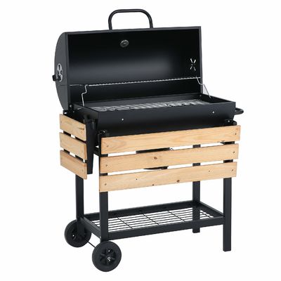 Outdoor BBQ Charcoal Smoker Custom Double Layer Trolley Grill Front Shelf 61*23cm