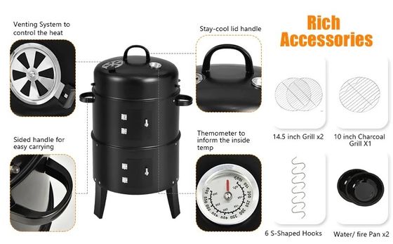 Detachable 3 in 1 Round Tower Charcoal BBQ Smoker with 2 Cooking Area Customized