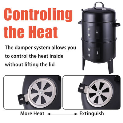 Detachable 3 in 1 Round Tower Charcoal BBQ Smoker with 2 Cooking Area Customized