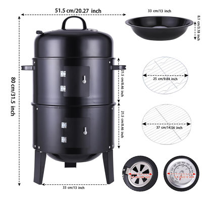 Detachable 3 in 1 Round Tower Charcoal BBQ Smoker with 2 Cooking Area Customized