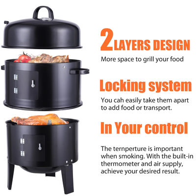 Easily Cleaned 3-Layer Metal Vertical Smoker Charcoal Grill for BBQ in Outdoor Garden