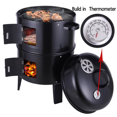 Easily Cleaned 3-Layer Metal Vertical Smoker Charcoal Grill for BBQ in Outdoor Garden