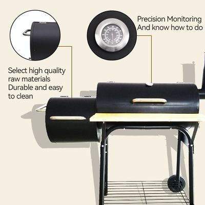 Large Double Barrel Charcoal Grid BBQ Smoker Dia. 4mm Galvanized Side Table Included